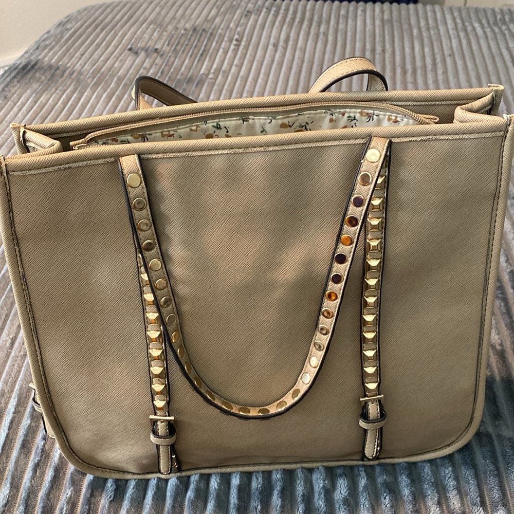 “ALFA” Tote studded dual strap large purse Ivory shoulder bag